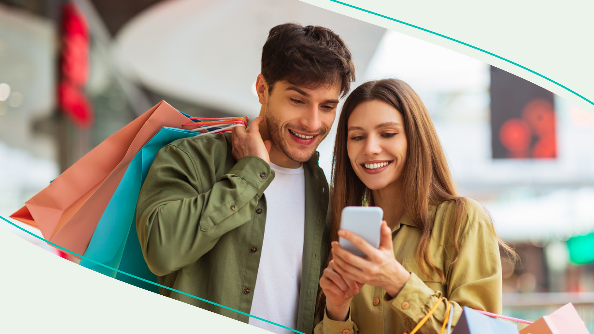 accessibility, couple happily checking finances after shopping