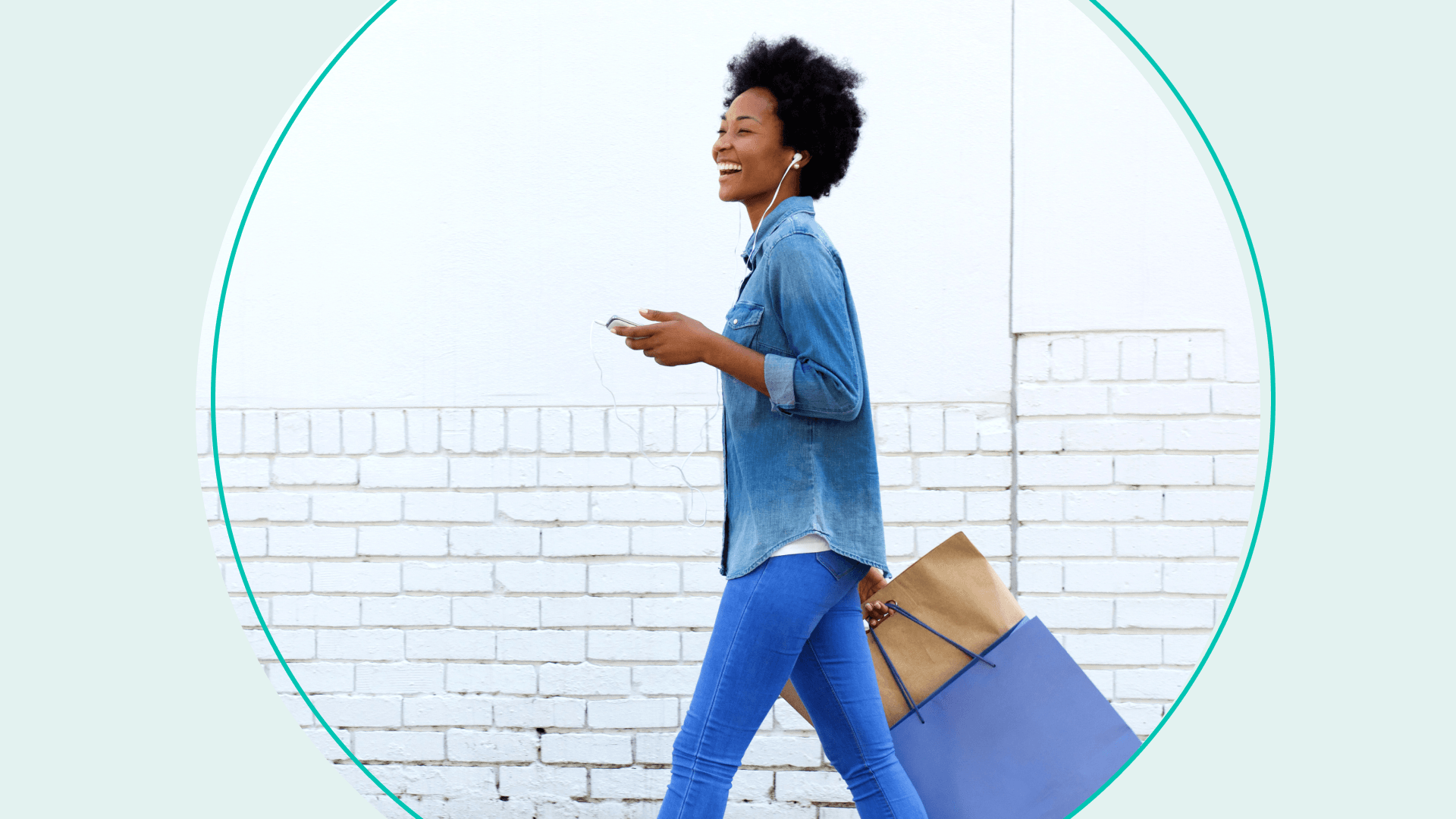 woman walking down the street with shopping bags white background