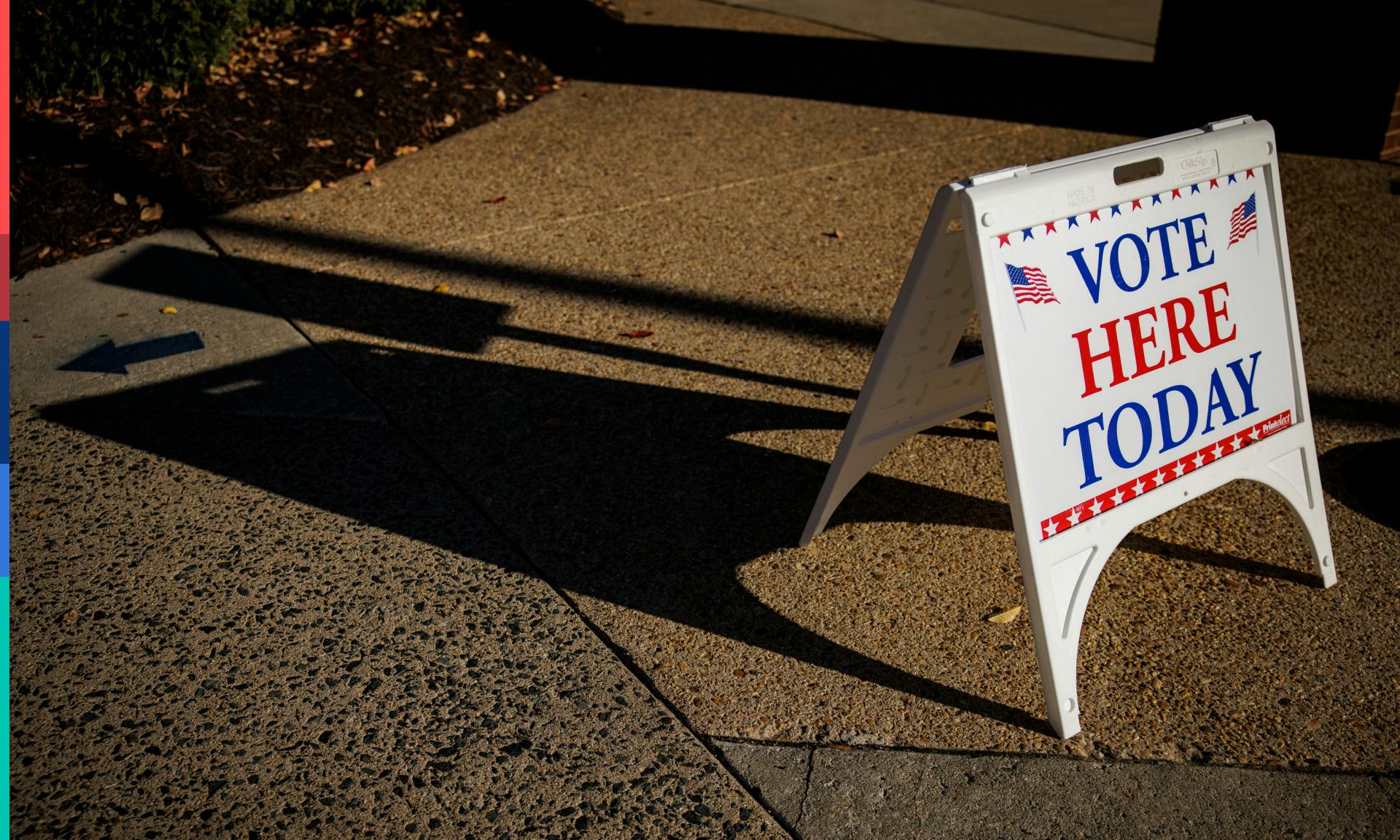  Vote Here Today sign sits outside of an early voting location at the Stafford County Government Center on November 3, 2022 in Stafford, Virginia. 