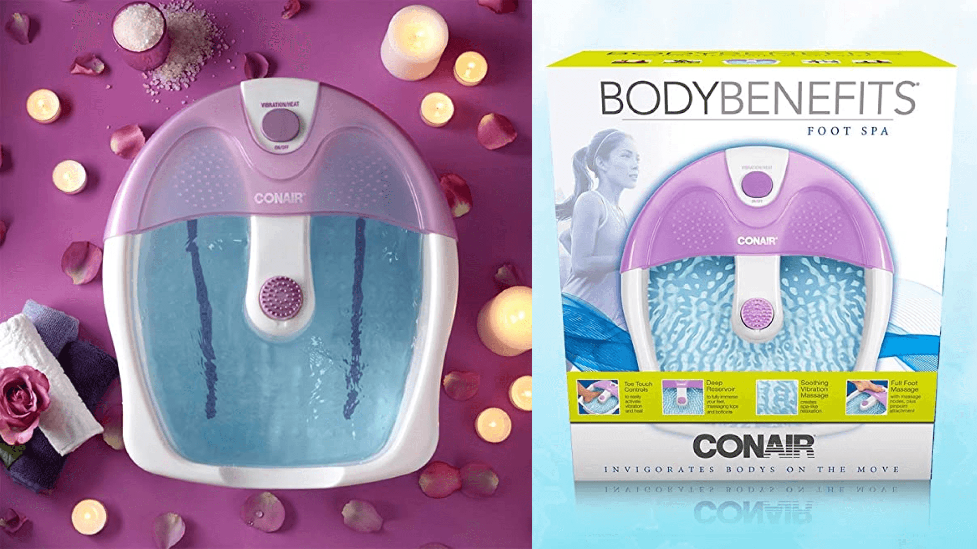 pedicure foot bath with built-in massage rollers that heats water and bubbles