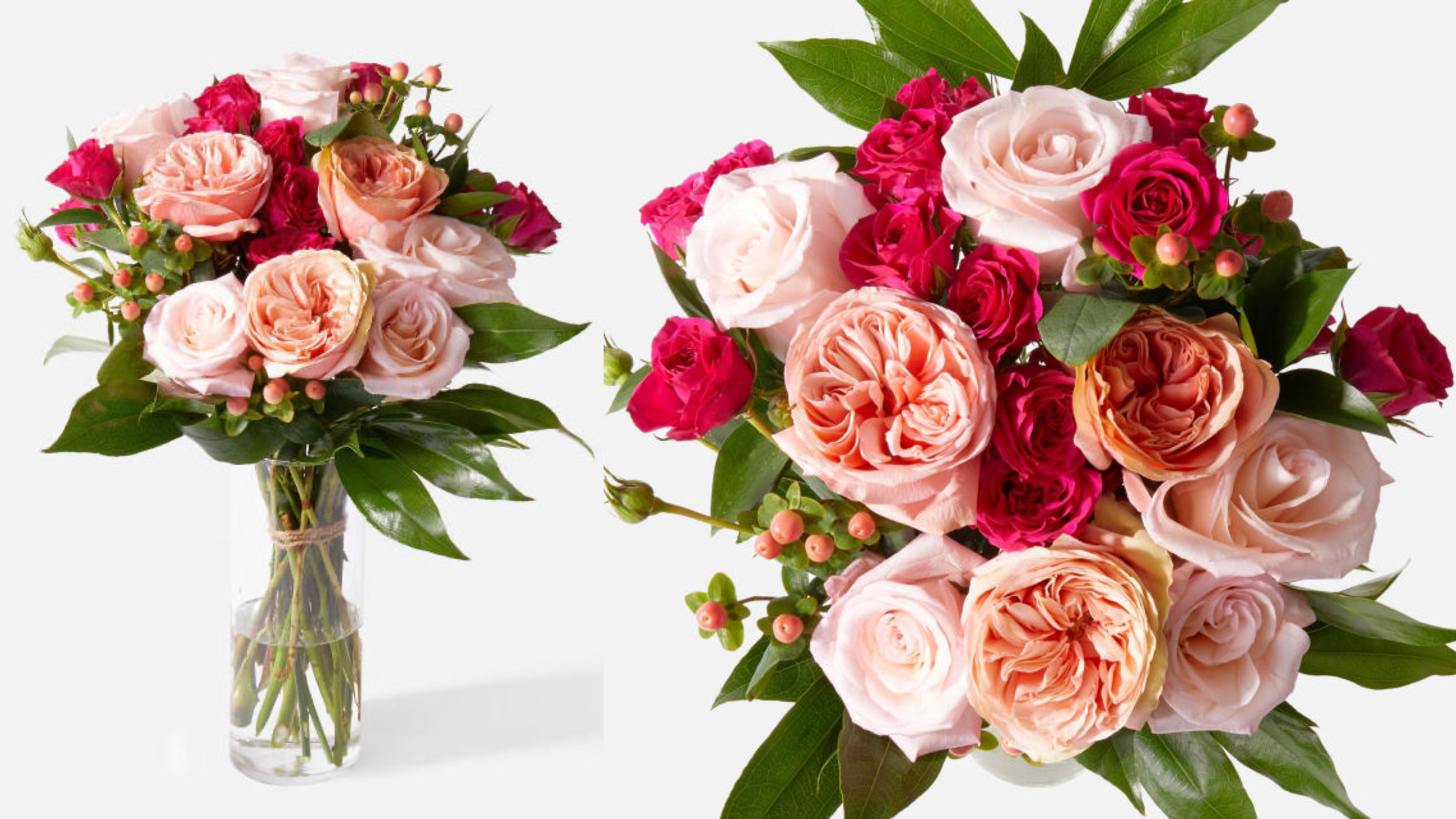 bouquet of pink roses with berries