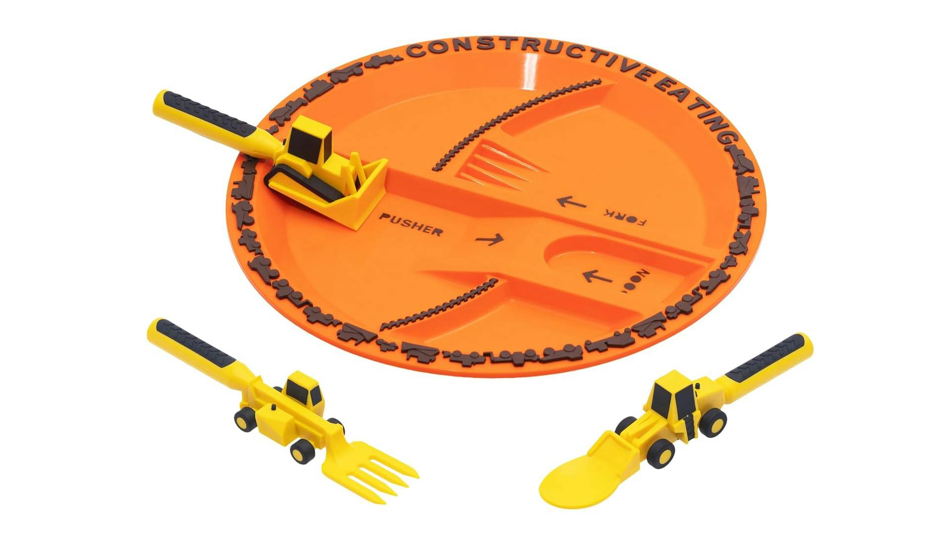 construction-themed plate for kids