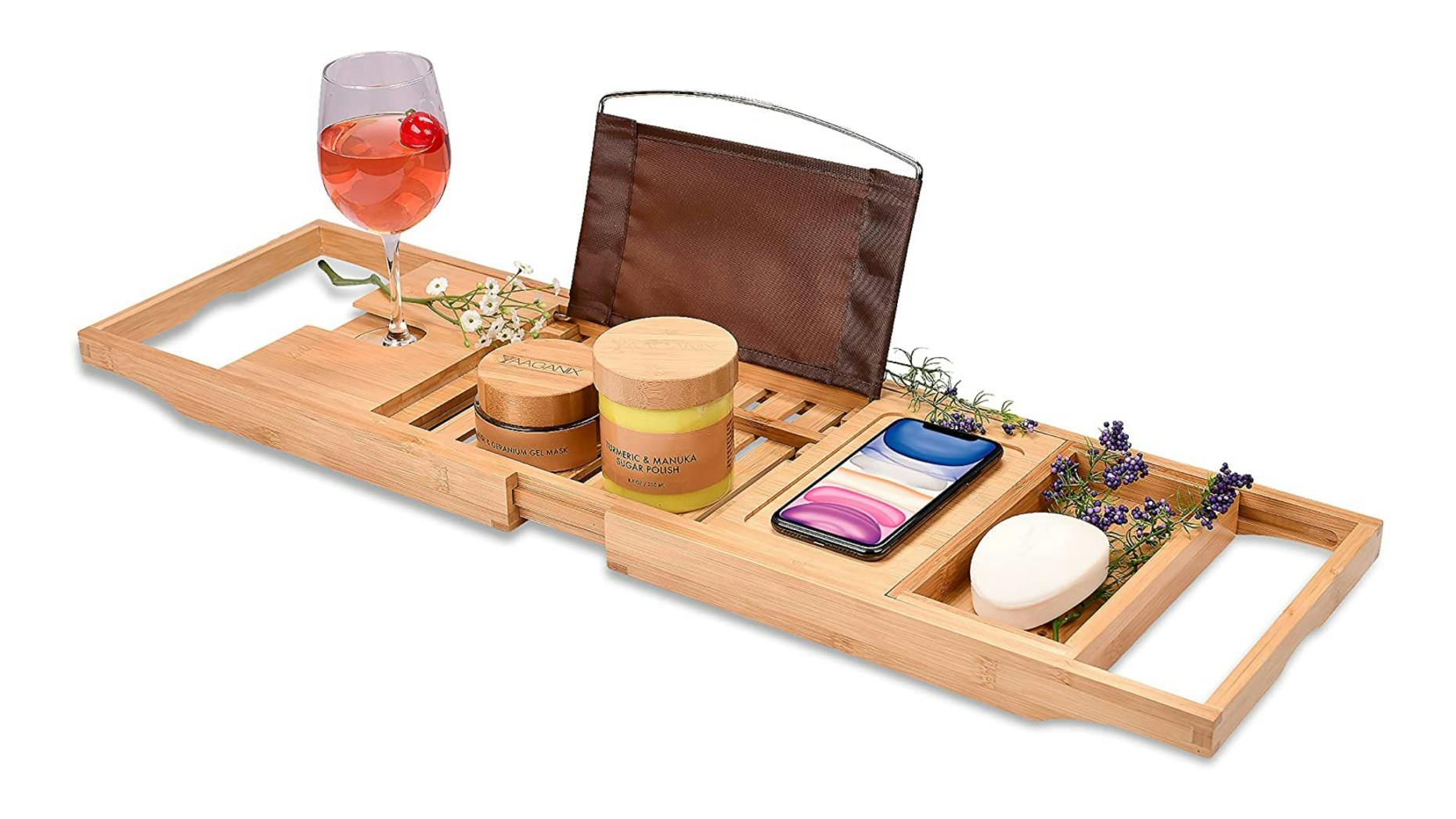 bamboo bathtub tray to hold bath items