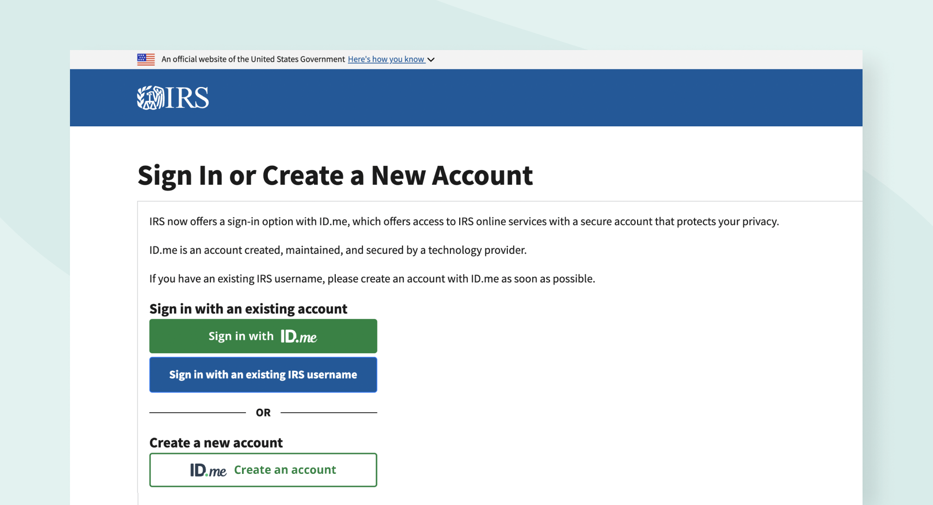 accessibility, screenshot of IRS website