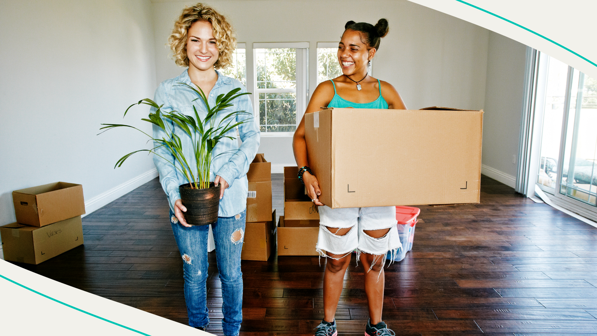 accessibility, two women smiling in an empty home