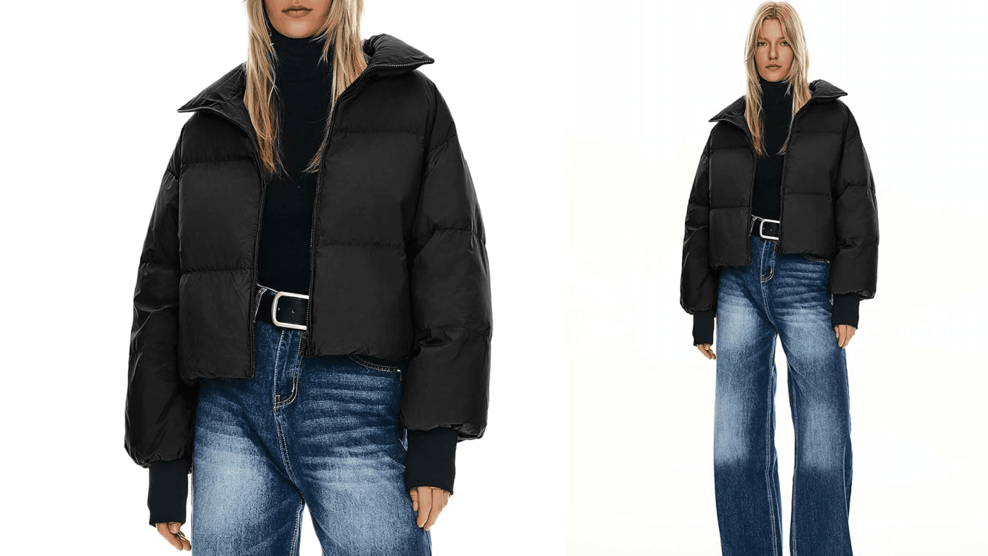 Orolay Puff-O Women's Winter Oversized Cropped Puffer Jacket Zip Up Short Down Coat Stand Collar Baggy Overcoat Black Small