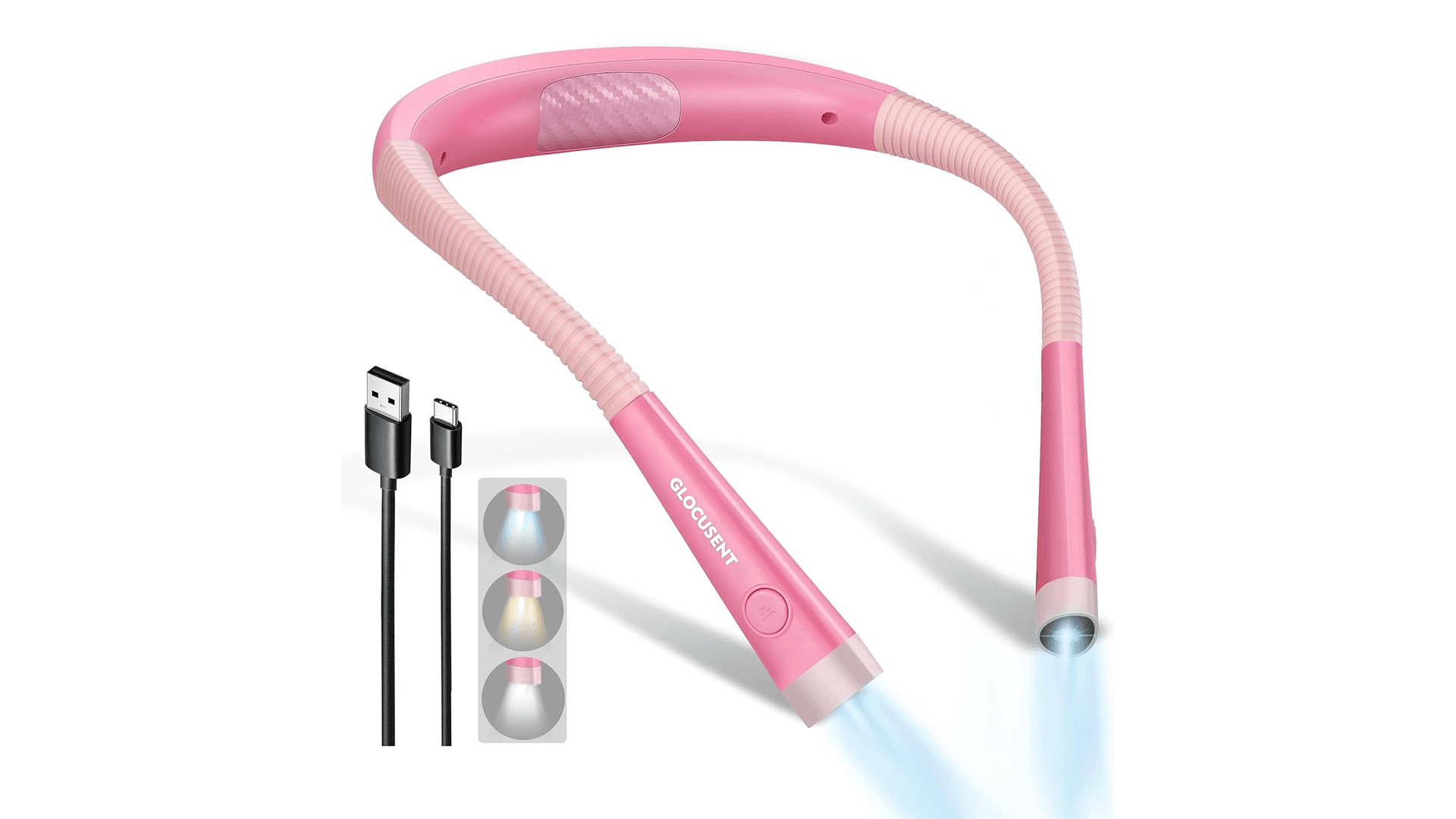 Glocusent Book Light, 3-Color & 6-Brightness Reading Light, Bendable Neck Light, 80-hr Lasting Rechargeable Lamp, Perfect Book Light for Reading in Bed, Knitting, Camping, Repairing, Book Lovers Gifts