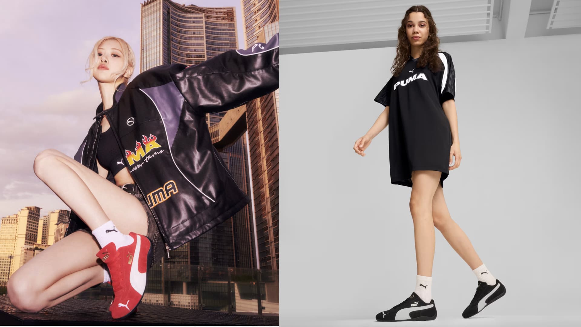 A pair of retro-styled suede sneakers