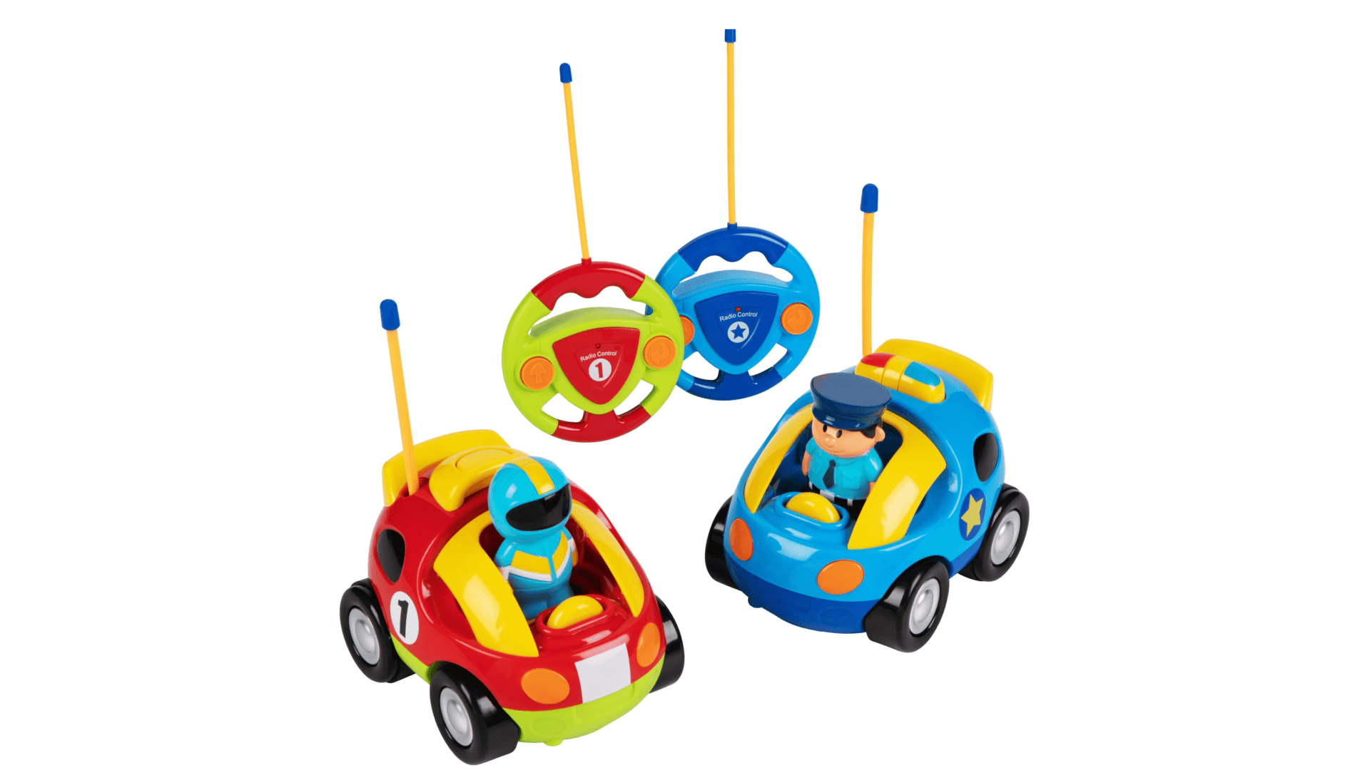 PREXTEX Cartoon Remote Control Car - 2-Pack Police and Race Car Toddler Toys - RC Cars for Kids with Different Frequencies - Easy Remote Control Toy and Thoughtful Gifts for Boys and Girls