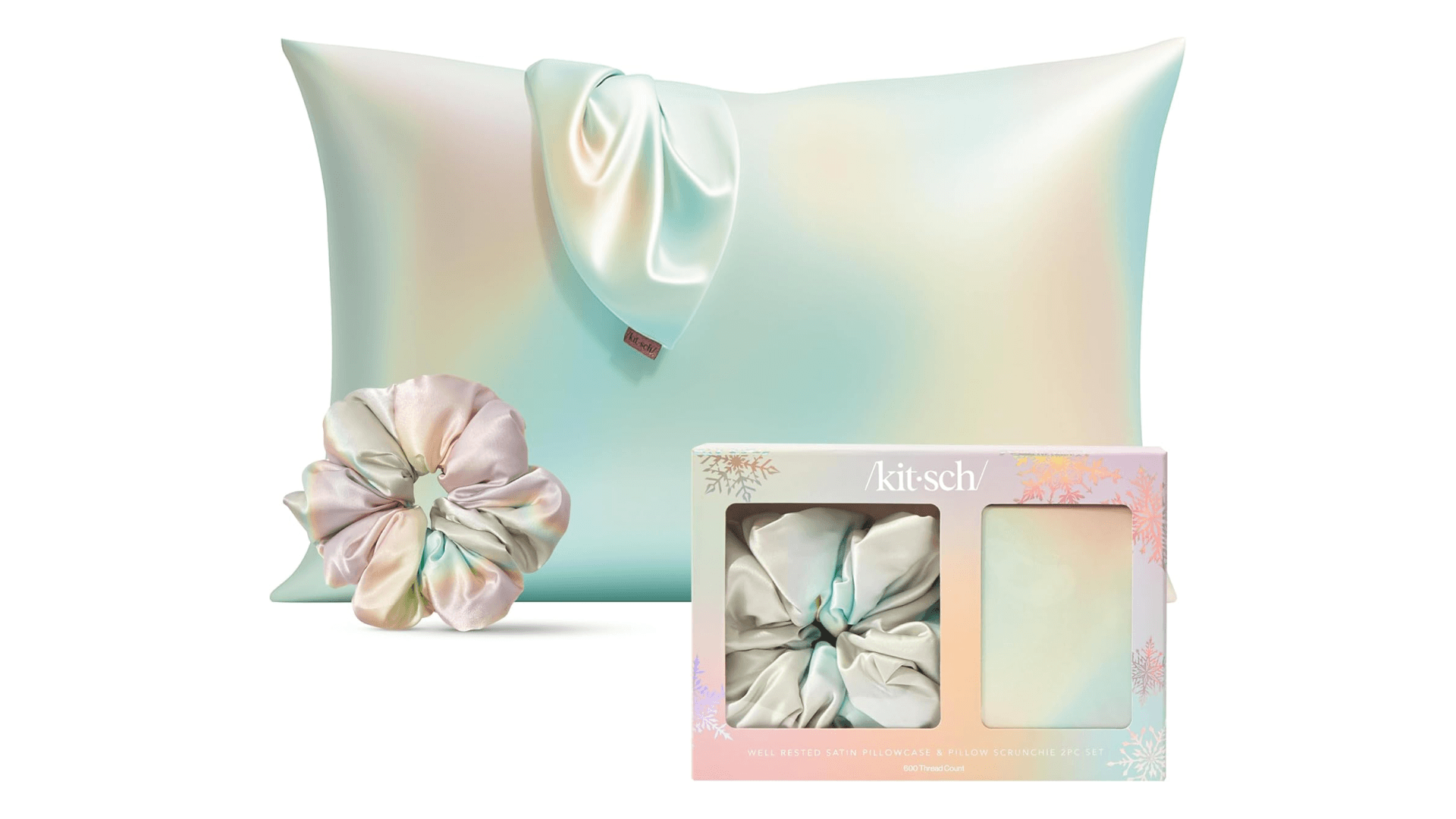 Kitsch Satin Pillowcase with Zipper for Hair & Skin - Softer Than Silk, Machine Washable, Wrinkle-Free - Queen/Standard (19x26) with Satin Scrunchie No-Damage Silk Hair Tie - Aura