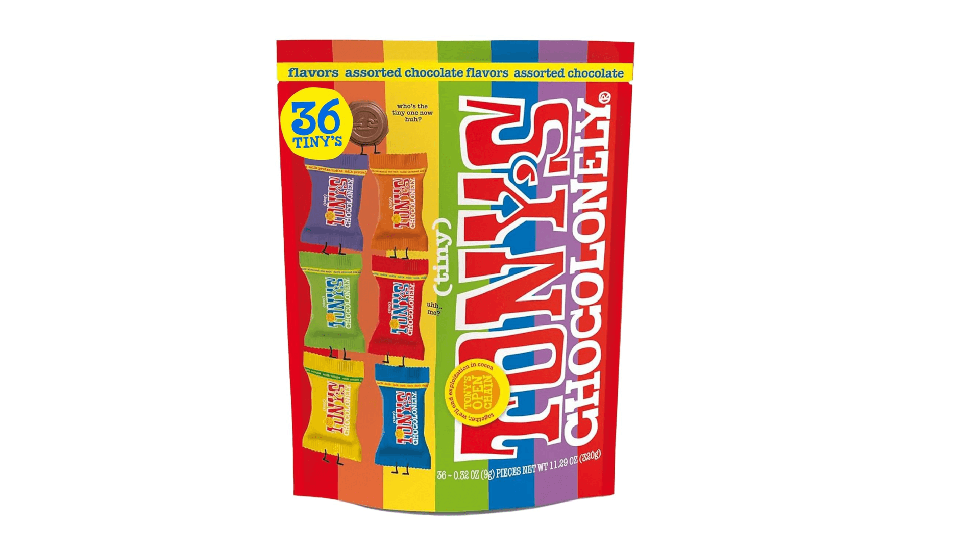 Tony’s Chocolonely Assorted Chocolate Candy Pieces, Belgian Milk & Dark Chocolate, Caramel Sea Salt, Almond Sea Salt, Honey Almond Nougat, Pretzel Toffee, Quality Fairtrade Cocoa, 36 Count, 11.28 Oz