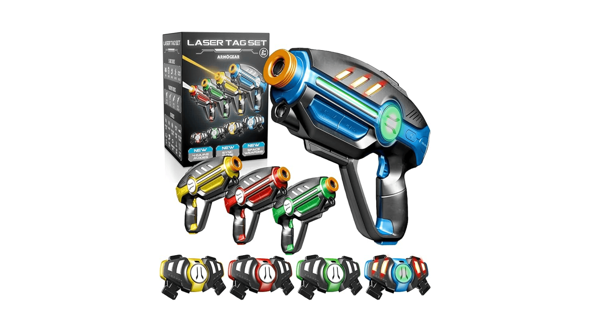 Laser Tag Set for Kids, Teens & Adults - 4 Blasters + 4 Vest Sensors with 4 Multi-Game Modes - Fun Ideas Age 8+ Year Old Toys - Lazer Teen Boy Games - Boys & Girls Outdoor Teenage Group Activities