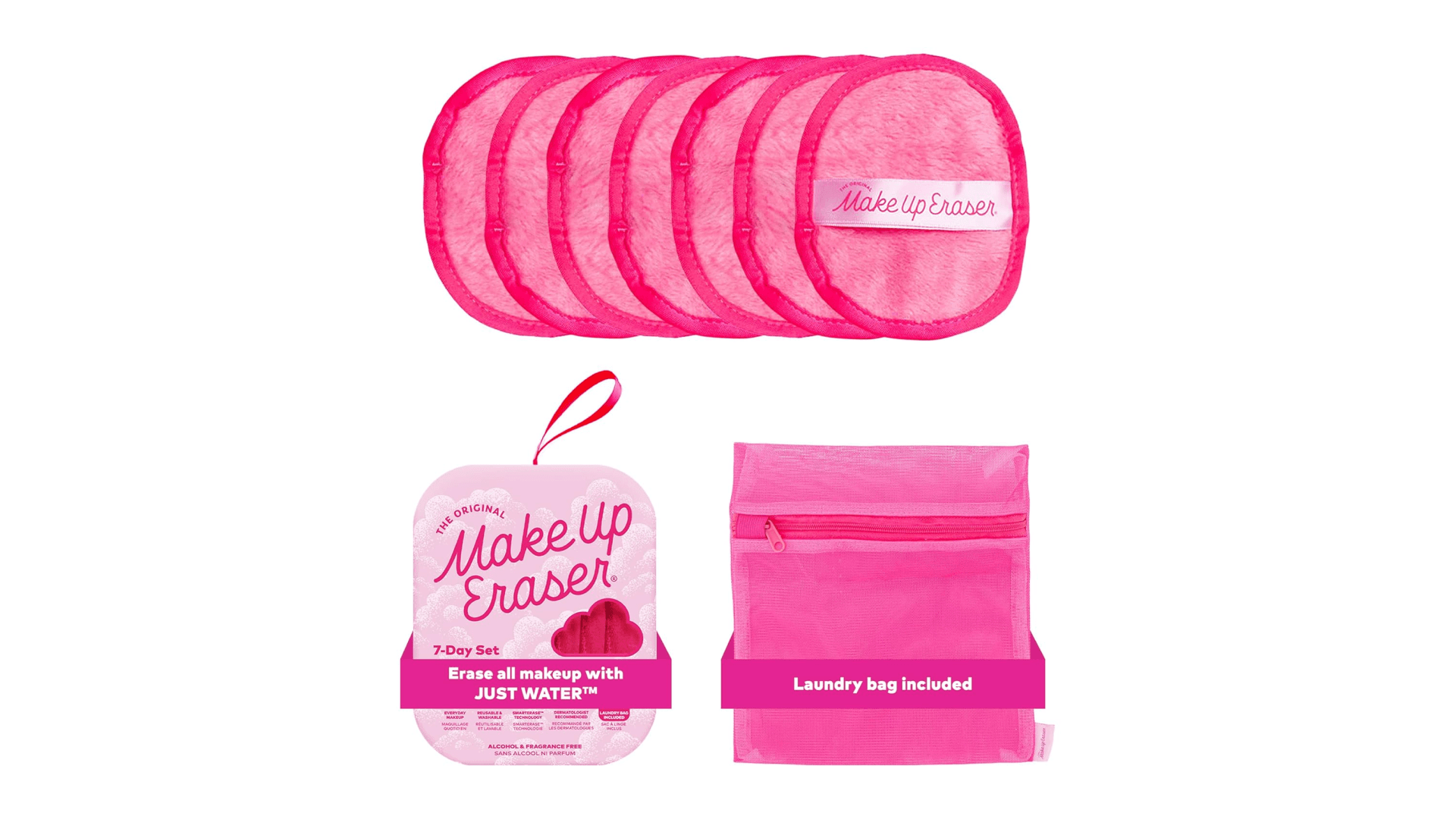 The Original Makeup Eraser 7-Day Set, Erase All Makeup with Just Water, Including Waterproof Mascara, Eyeliner, Foundation, Lipstick, Sunscreen, and More! Original Pink, 7ct.