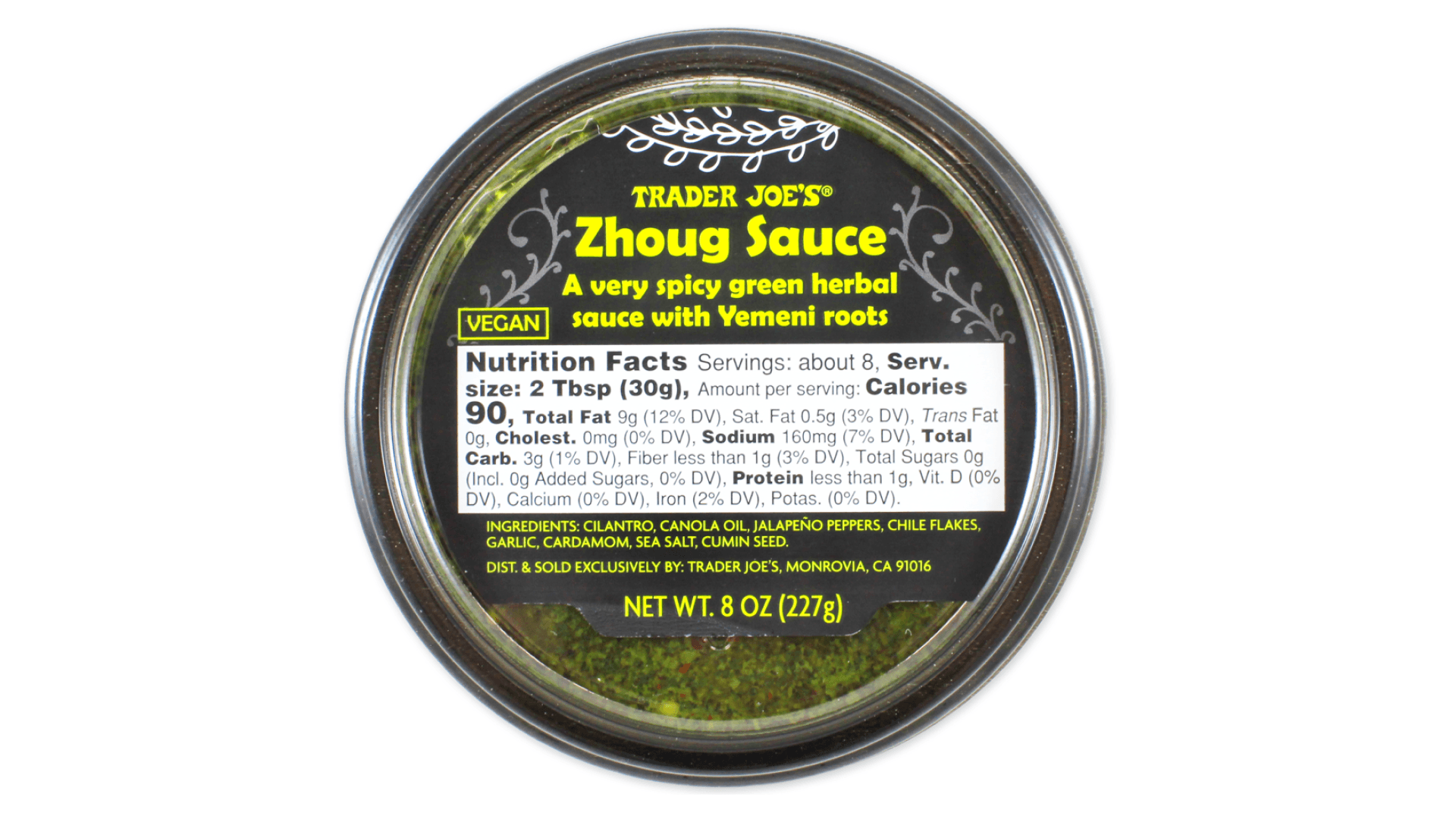 nutrition facts for Trader Joe's Zhoug Sauce