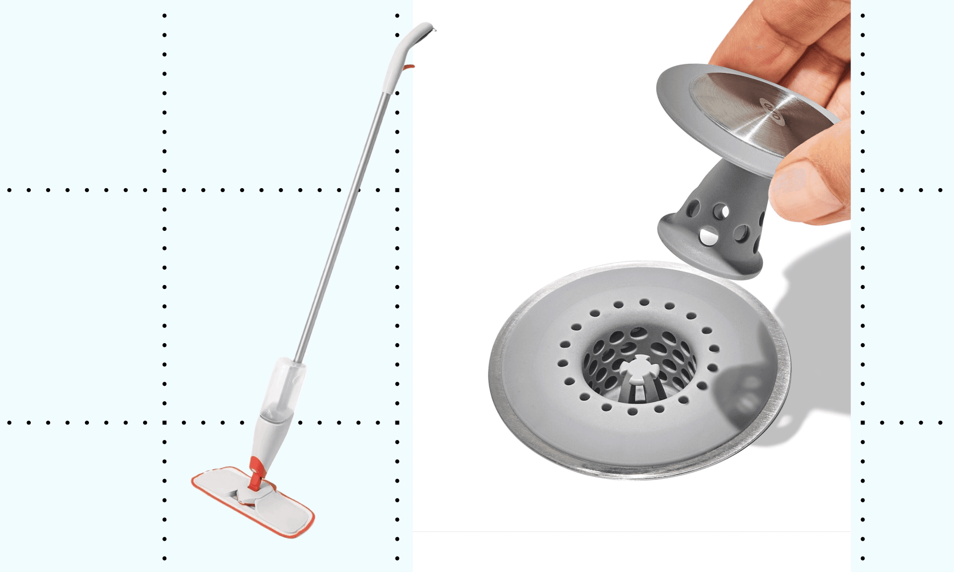 Microfiber Spray Mop and Slide-Out Scrubber, Hair Catch Drain Protector