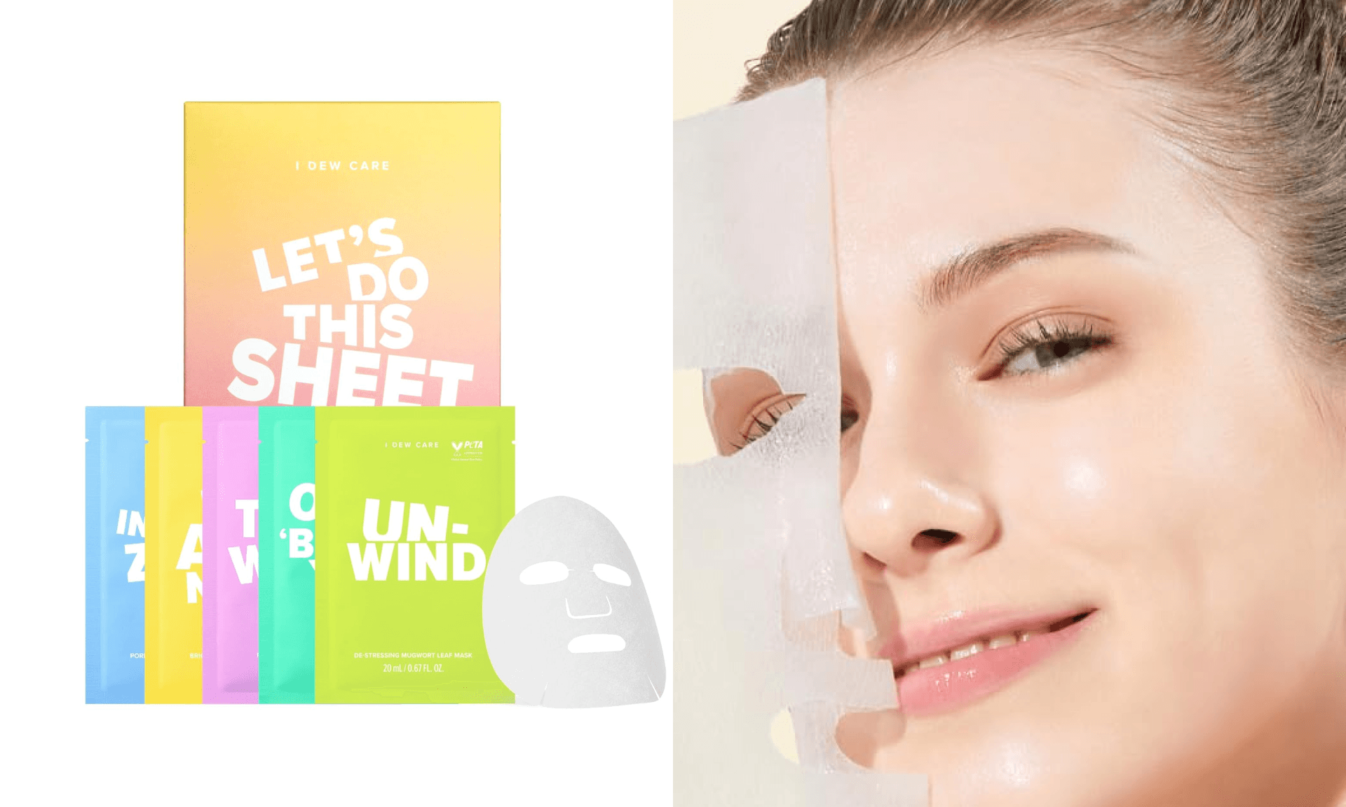 I DEW CARE Glass Skin Face Mask Variety Pack - Let's Do This Sheet | For Perfect Care Routine, Korean Face Masks Skincare, Olive Extract, Chamomile, Vitamin B3, Moisturizing, 5 Count