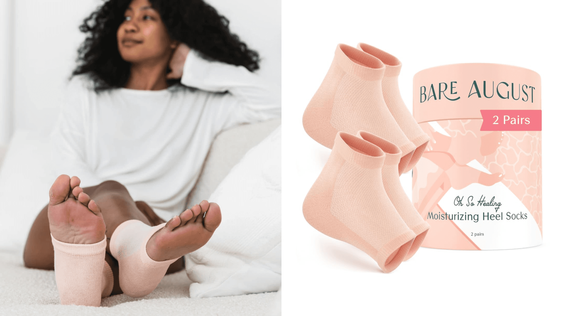 Bare August Moisturizing Socks | Soft Heel-Repair Gel Socks for Foot Care, Dry & Cracked Heels | Overnight Comfort Sleep Socks for Women & Men | Reusable Spa Socks for Smooth & Hydrated Skin - 2 Pairs