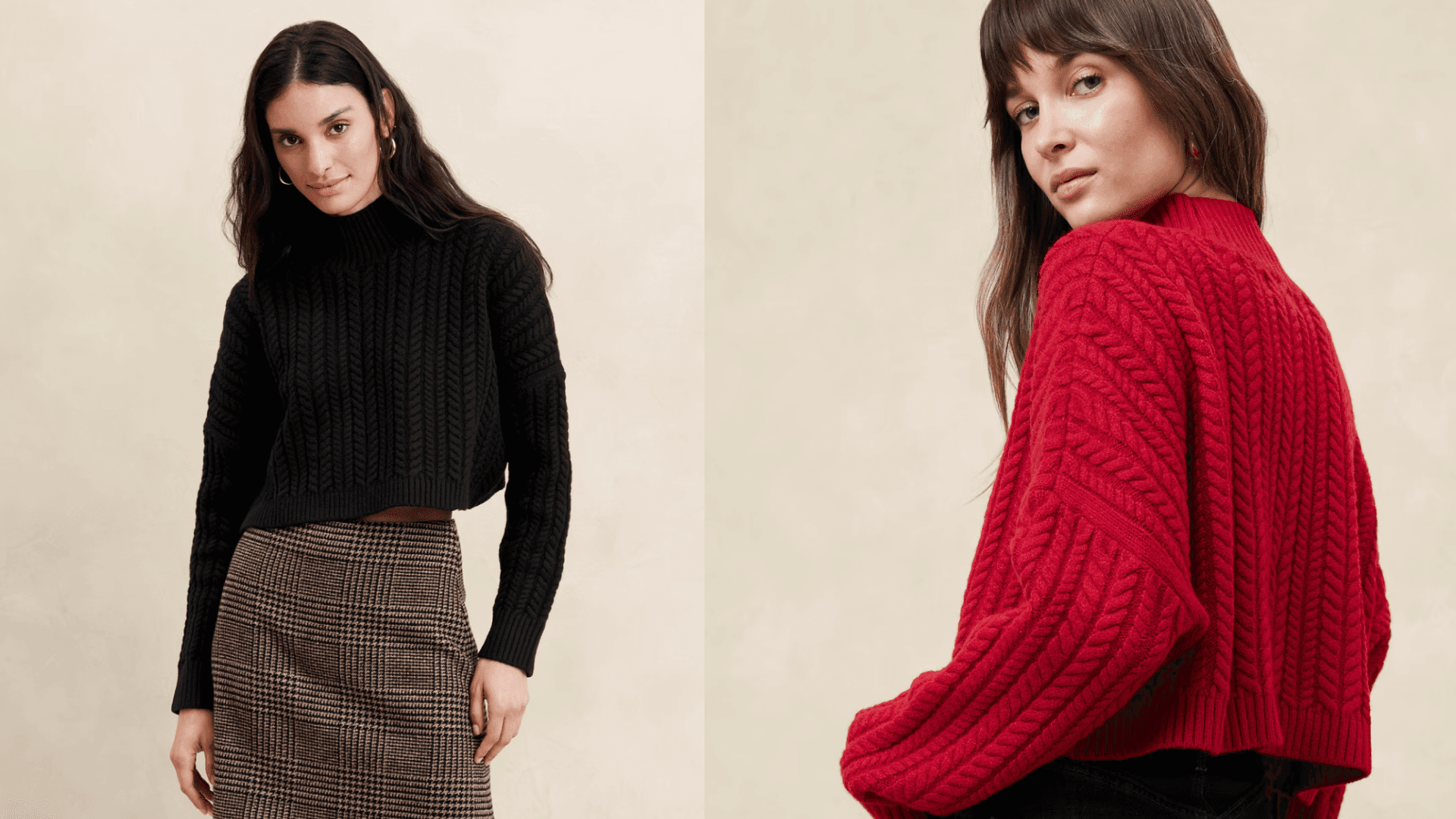 Cropped Cable Turtleneck Sweater