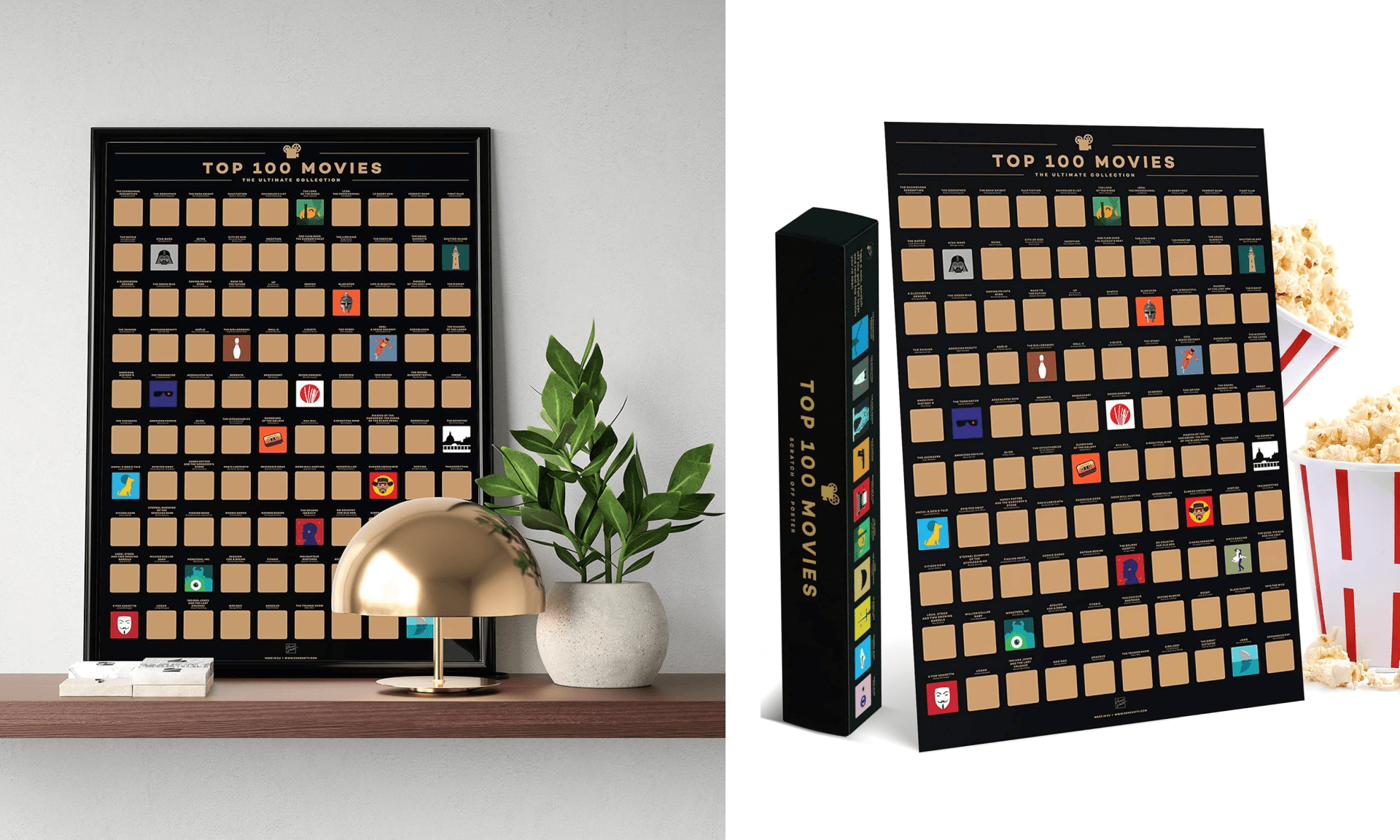 Enno Vatti Top 100 Movies Scratch Off Poster - Bucket List of Best Films - 100 Movie Scratch Off Poster (16.5" x 23.4") - Including Top 100 Movie Posters - Gift for Movie Lovers