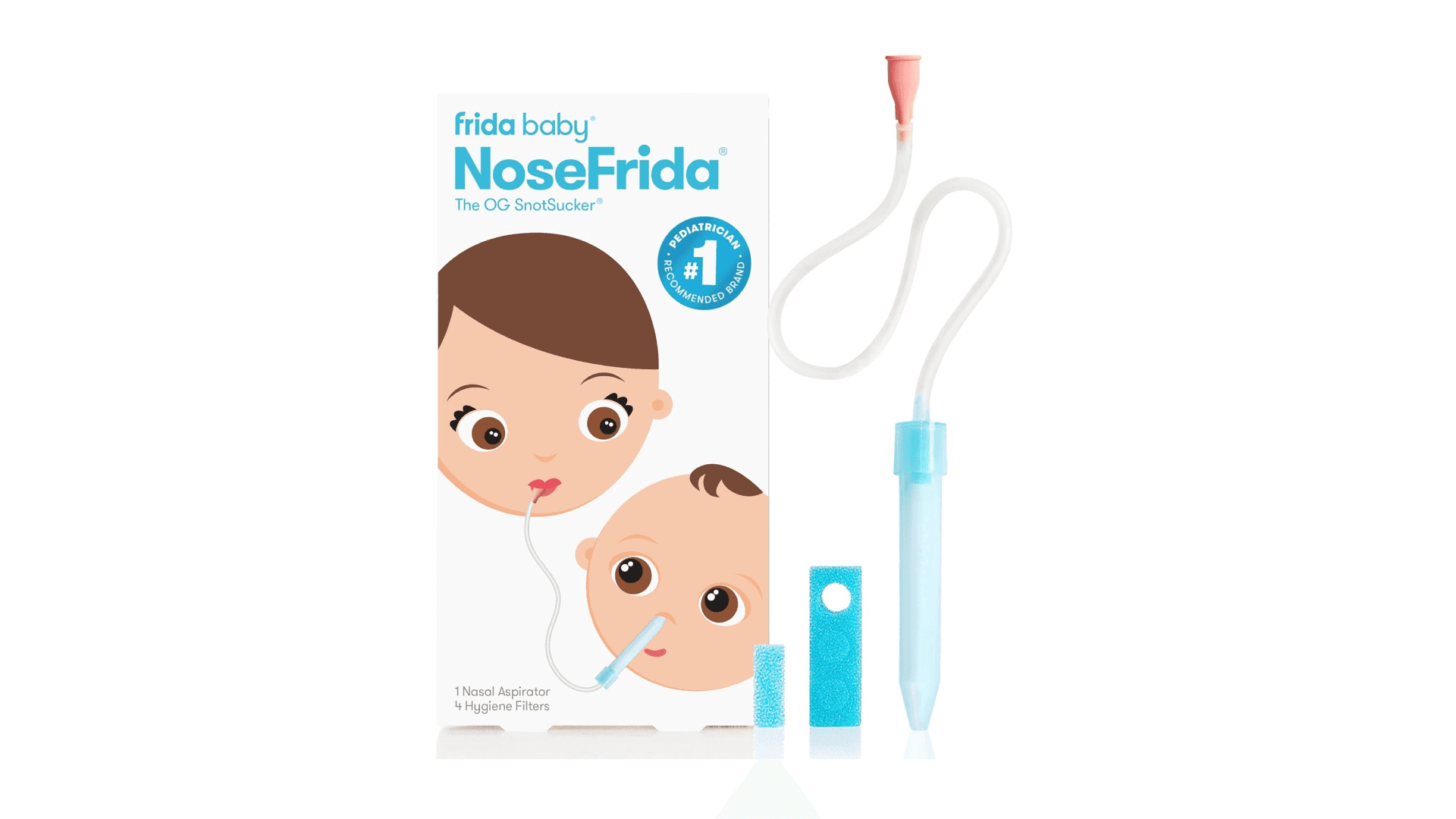 Frida Baby NoseFrida SnotSucker for Baby, Nasal Aspirator for Baby, Nose Sucker Baby Nasal Aspirator & 4 Hygiene Filters to Help Baby Breathe Easy