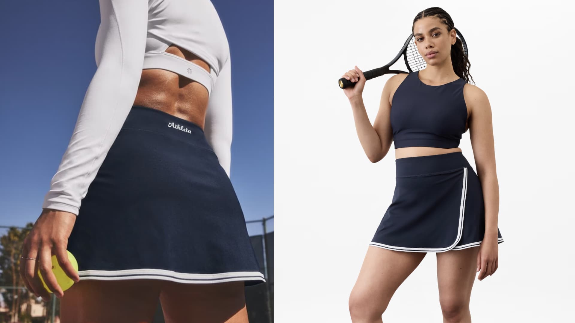 A classic tennis skort with contrast stripes