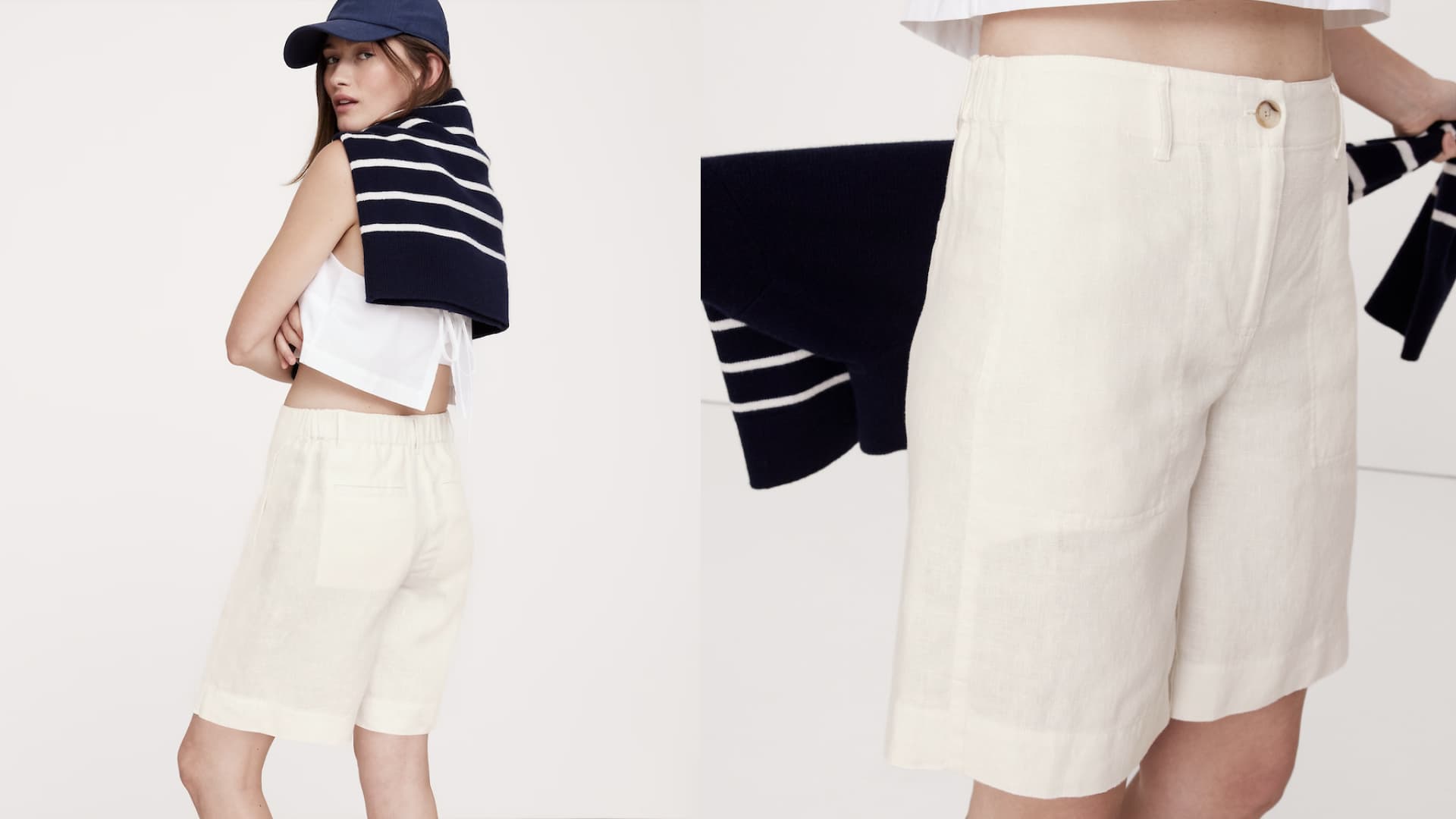 A pair of high-rise linen Bermuda shorts