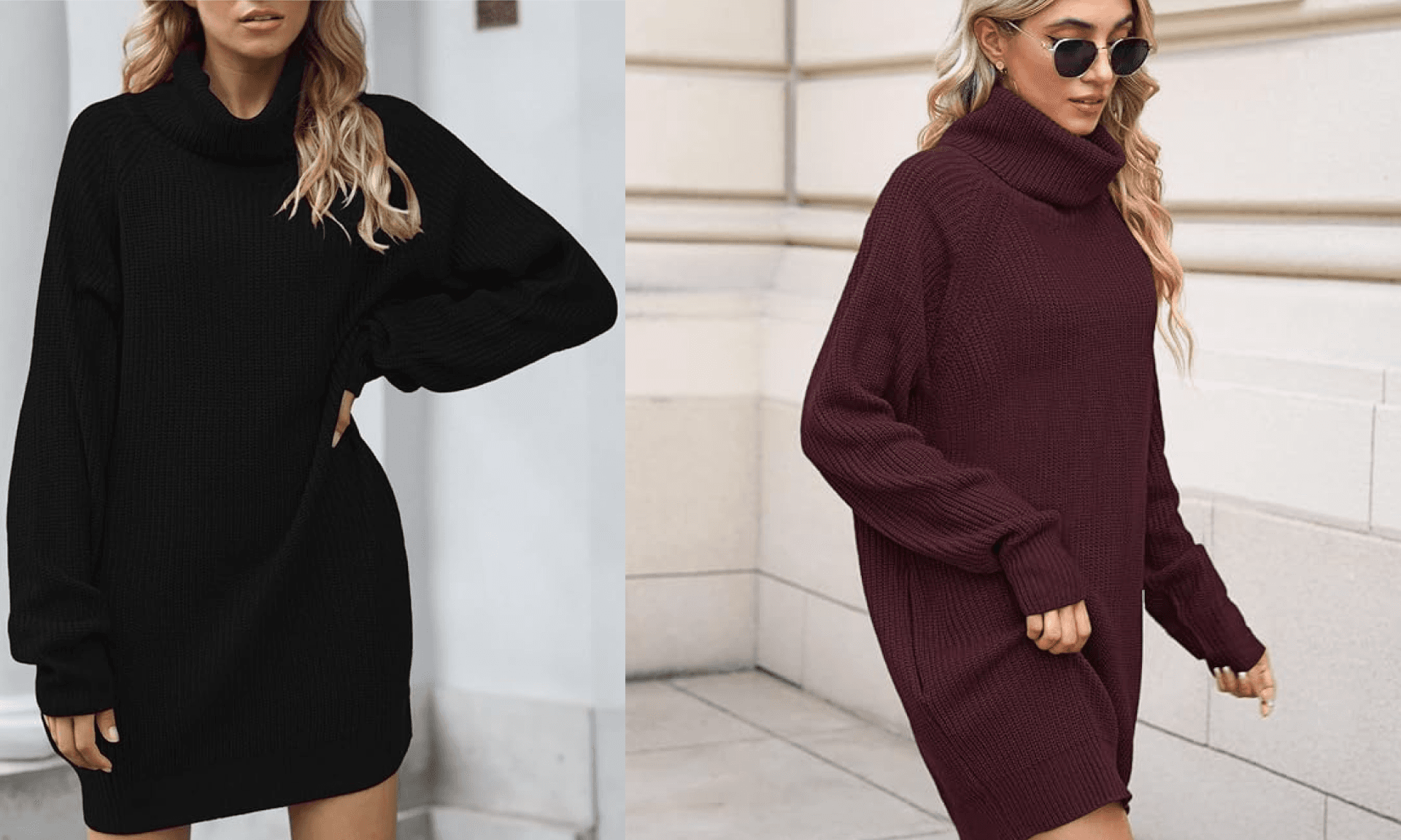 Pink Queen Women's Loose Turtleneck Oversize Long Pullover Sweater Dress Black XL