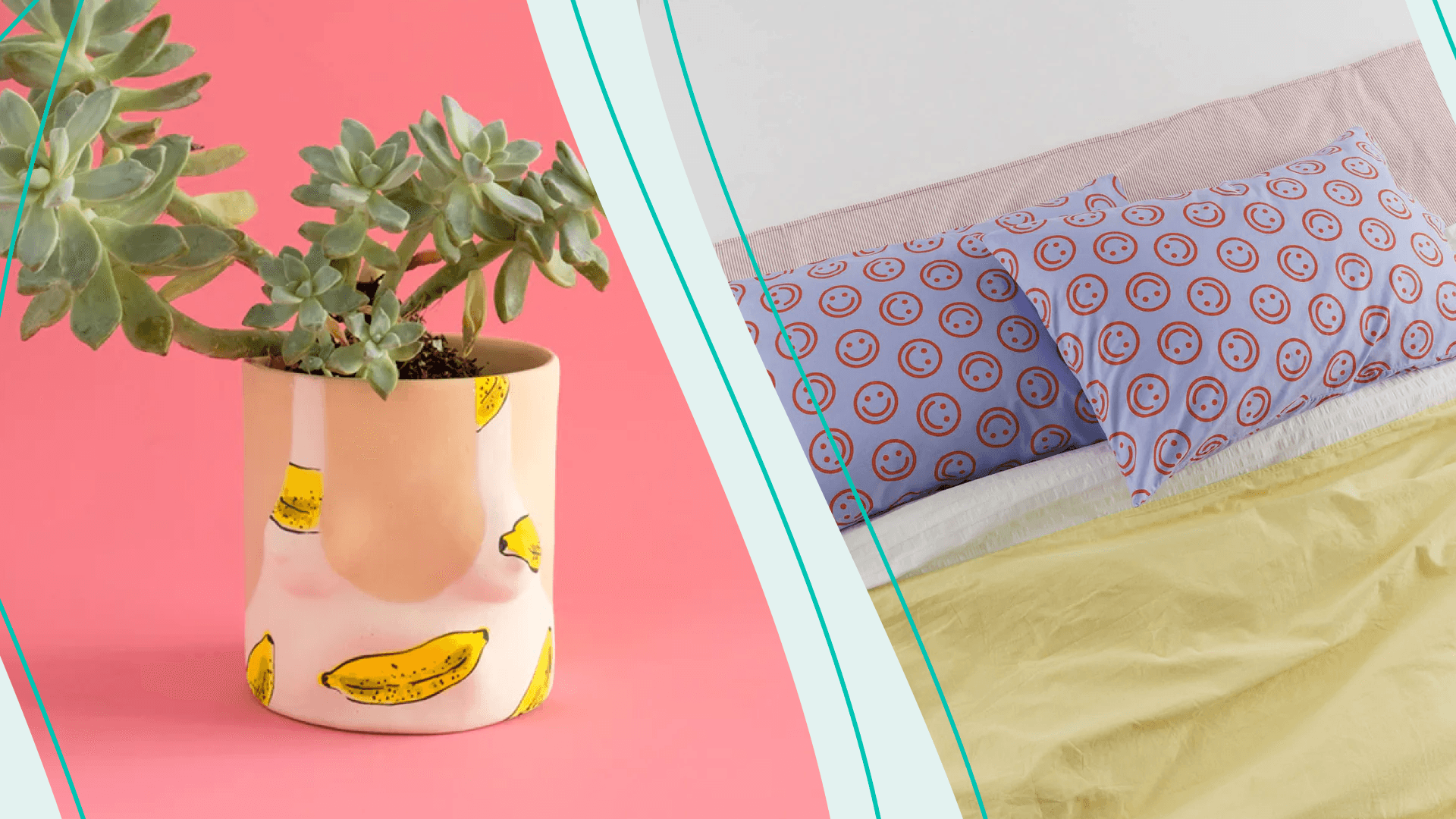 Planter, waffle weave blanket, floral mirror