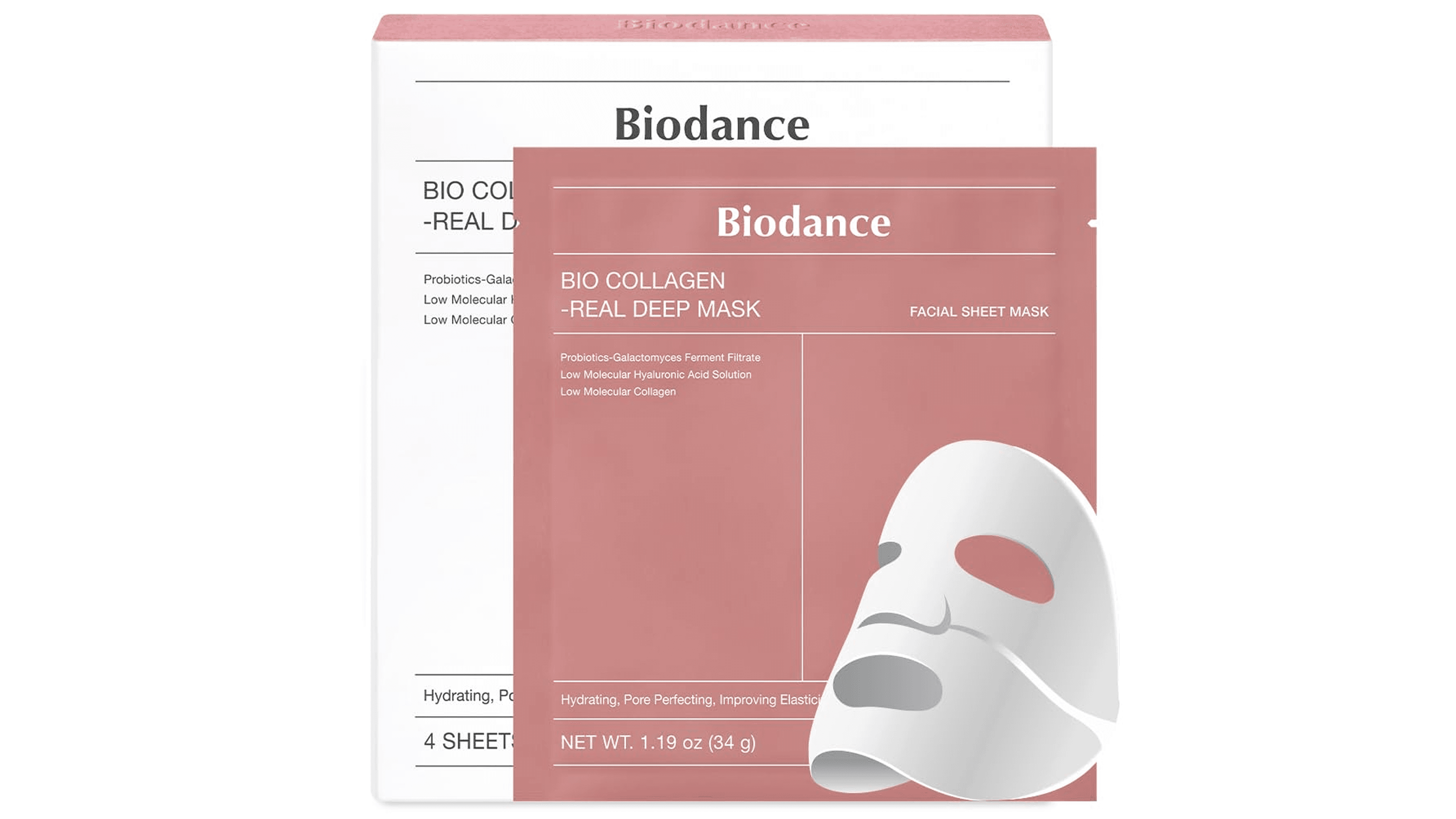BIODANCE Bio-Collagen Real Deep Mask, Hydrating Overnight Hydrogel Mask, Pore Minimizing, Elasticity Improvement, 34g x4ea