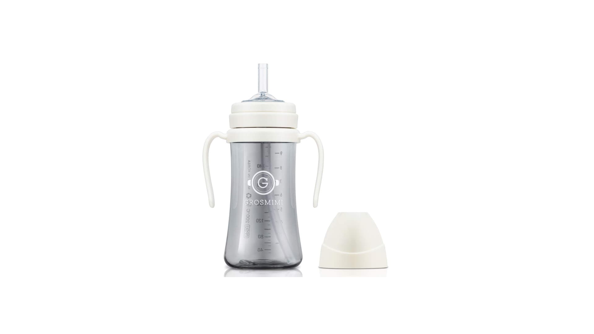 GROSMIMI Spill Proof no Spill Magic Sippy Cup with Straw with Handle for Baby and Toddlers, Customizable, PPSU, BPA Free 10 oz (White)
