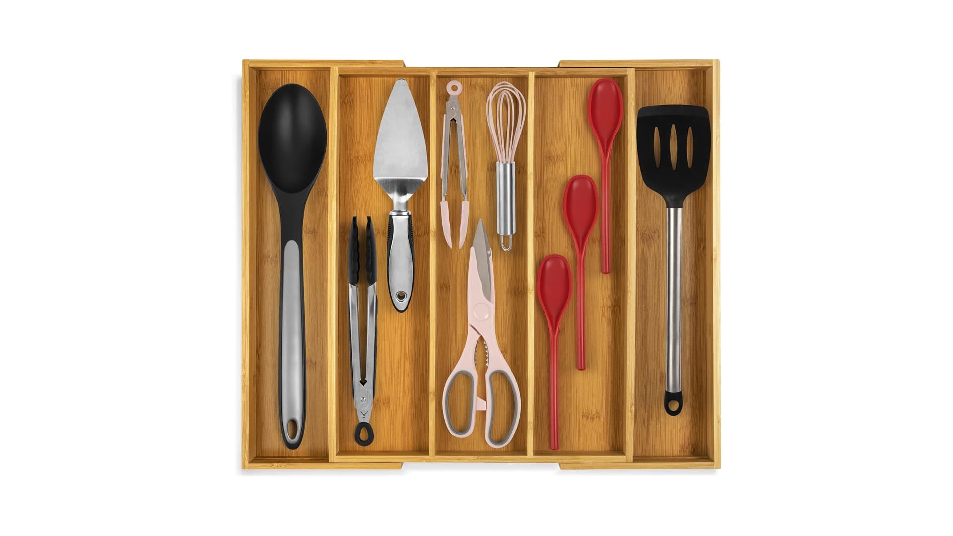 Purawood Large Premium Bamboo Silverware Organizer