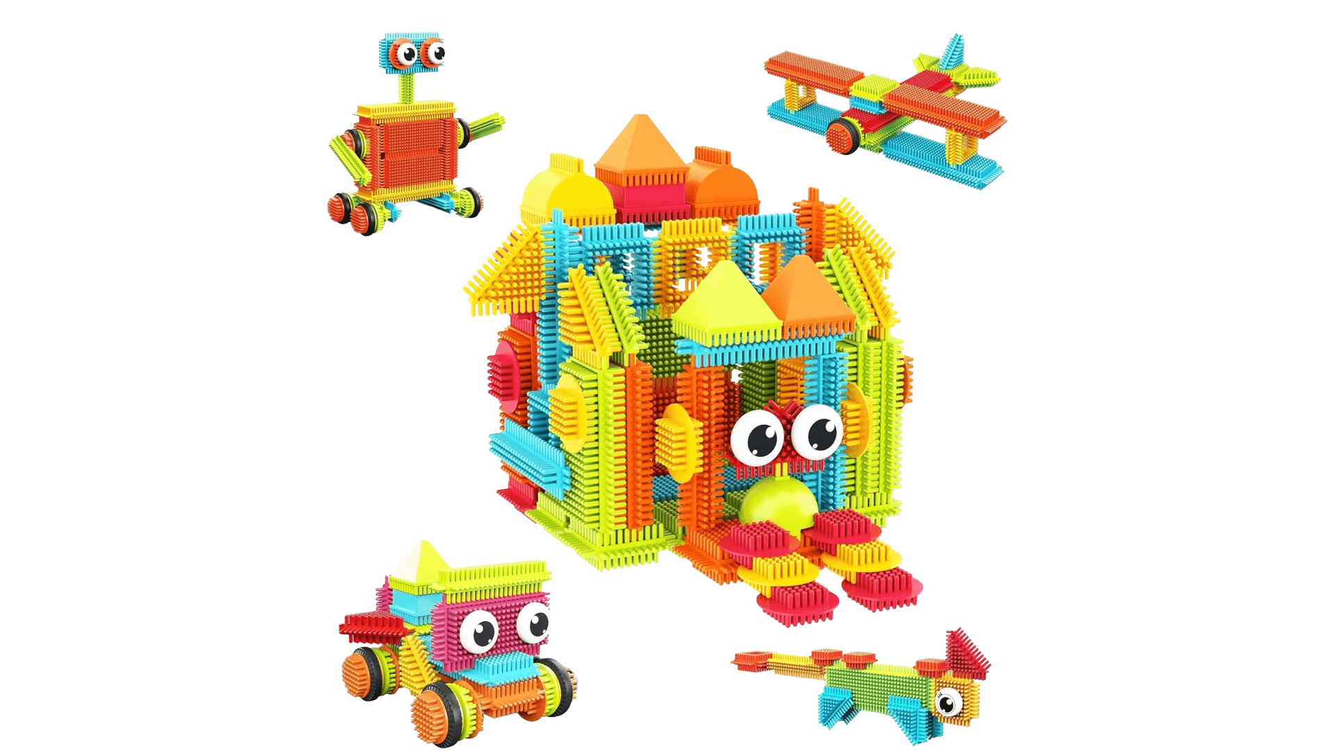 PicassoTiles 120pcs Hedgehog Interlocking Building Blocks Tiles Construction Toy Set Learning Playset STEAM Development Preschool Kindergarten Toy for Kids Age3+ PTB120