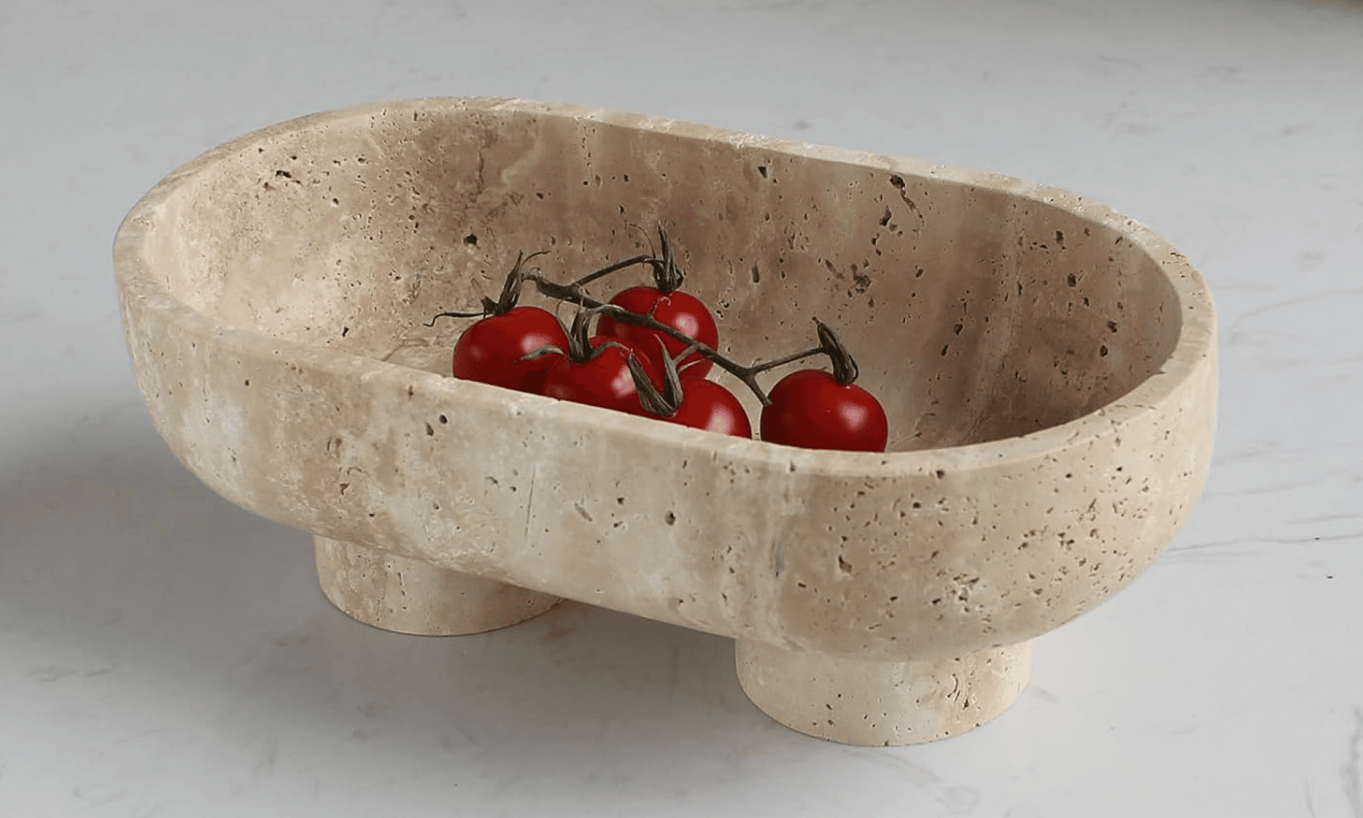 Natural Oval Travertine Fruit Bowl for Kitchen Counter 10", Large Decorative Bowl Two-Legs for Home Decor, Fruits Holder For Dining Table - Kitchen Organization