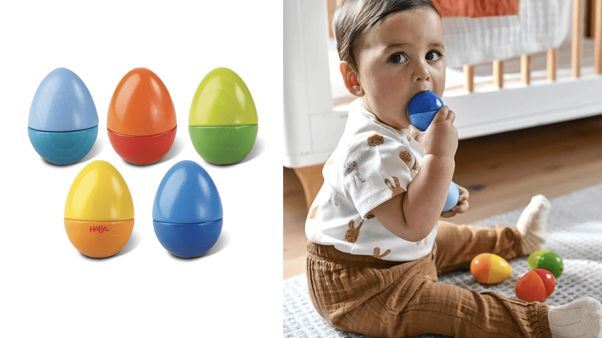 HABA Fun with Sounds Wooden Eggs - 5 Acoustic Sounds, Made in Germany, Kids Musical Instruments, Toddler Sensory Toys Montessori Toys for 2 yrs+