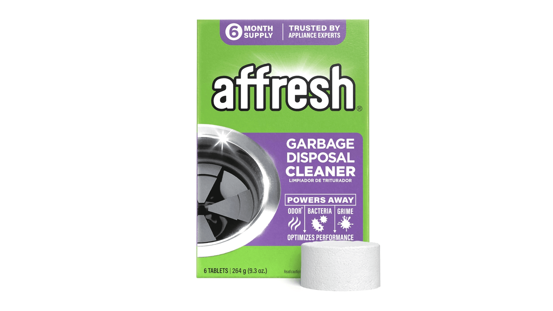 Affresh Garbage Disposal Cleaner, Helps Power Away Odor Causing Bacteria, Debris & Grime in Grind Chamber, Impeller & Drain Pipe, 6 Tablets, 6 Month Supply